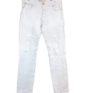 Demolition Mens Jeans White Moto Straight Distressed Premium Denim Y2K 32x30